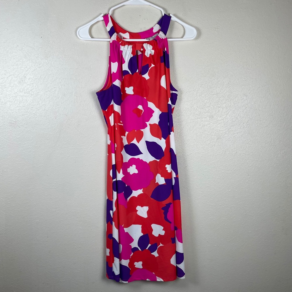 Jude Connally Floral Halter Keyhole Dress Pink Orange Purple Style Small